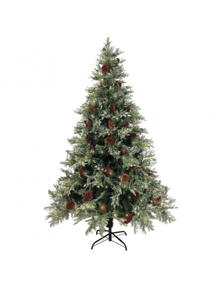 Albero di Natale con Luci e Pigne Verde e Bianco 120cm PVC e PE