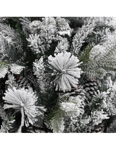 Albero di Natale con Neve Floccata e Pigne 150 cm in PVC e PE