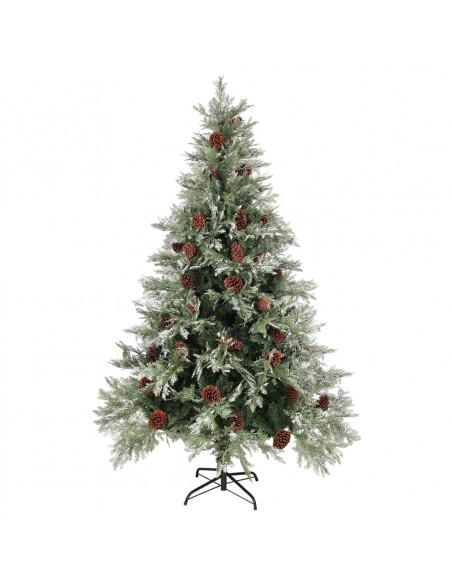 Albero di Natale con Pigne Verde e Bianco 120 cm in PVC e PE