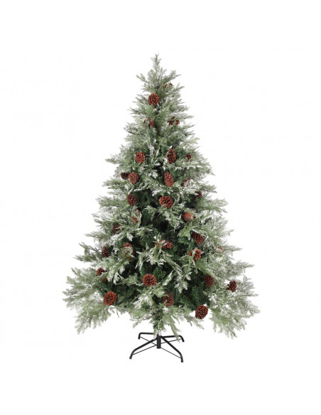 Albero di Natale con Pigne Verde e Bianco 150 cm in PVC e PE