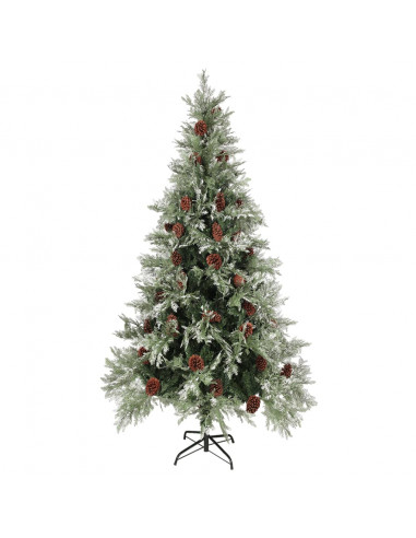Albero di Natale con Pigne Verde e Bianco 225 cm in PVC e PE