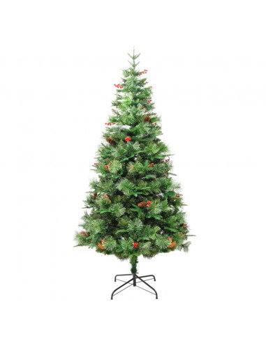 Albero di Natale Preilluminato con Pigne Verde 195 cm PVC e PE