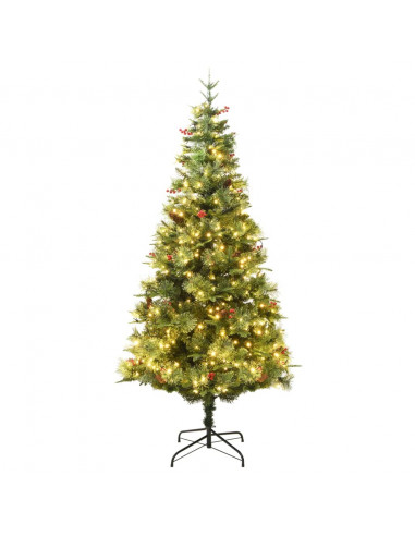 Albero di Natale Preilluminato con Pigne Verde 225 cm PVC e PE