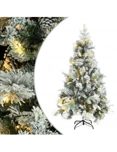 Albero di Natale Innevato Preilluminato Pigne 195cm in PVC e PE 2