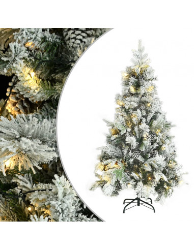 Albero di Natale Innevato Preilluminato Pigne 195cm in PVC e PE
