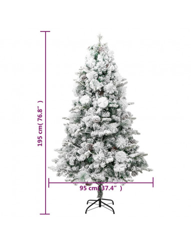 Albero di Natale Innevato Preilluminato Pigne 195cm in PVC e PE