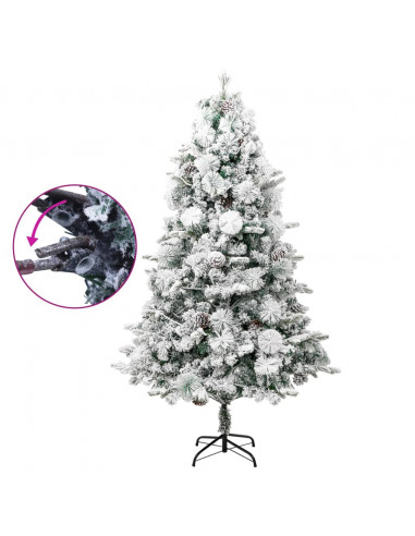 Albero di Natale Innevato Preilluminato Pigne 195cm in PVC e PE