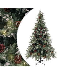 Albero di Natale con Luci e Pigne Verde e Bianco 195cm PVC e PE 2
