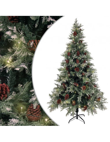 Albero di Natale con Luci e Pigne Verde e Bianco 195cm PVC e PE