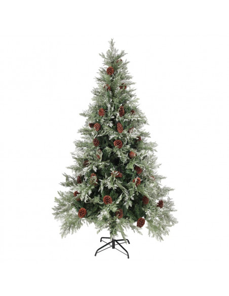 Albero di Natale con Luci e Pigne Verde e Bianco 195cm PVC e PE
