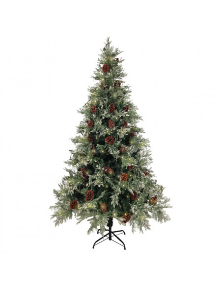 Albero di Natale con Luci e Pigne Verde e Bianco 195cm PVC e PE