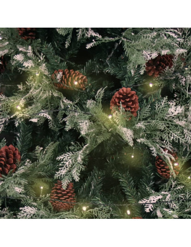 Albero di Natale con Luci e Pigne Verde e Bianco 195cm PVC e PE