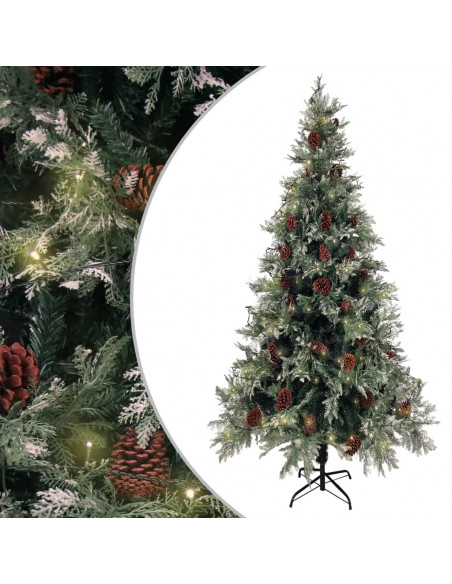 Albero di Natale con Luci e Pigne Verde e Bianco 225cm PVC e PE