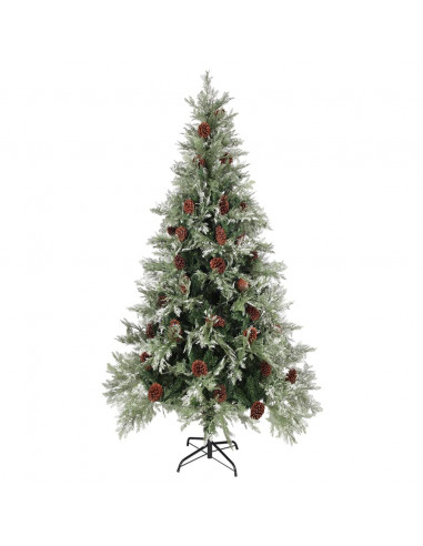 Albero di Natale con Luci e Pigne Verde e Bianco 225cm PVC e PE