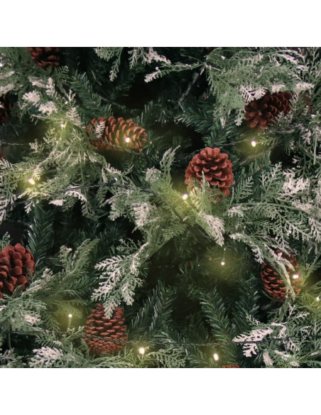 Albero di Natale con Luci e Pigne Verde e Bianco 225cm PVC e PE