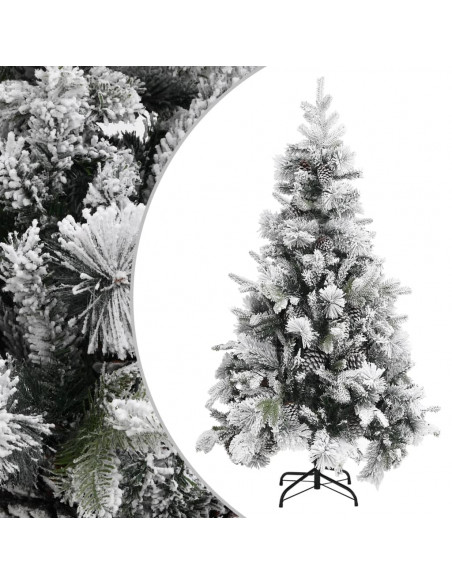 Albero di Natale con Neve Floccata e Pigne 195 cm PVC e PE