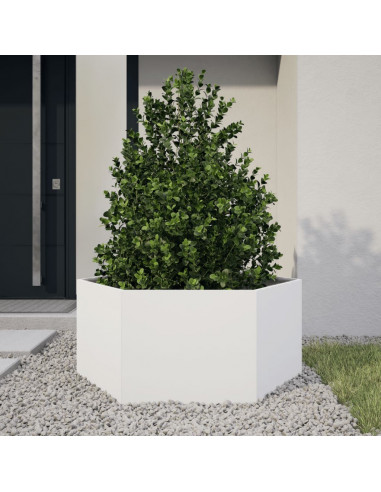 Fioriera da Giardino Bianca Esagono 104x90x45 cm in Acciaio
