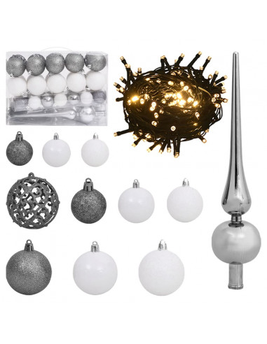 Albero Natale Incernierato con 150 LED e Palline 120 cm