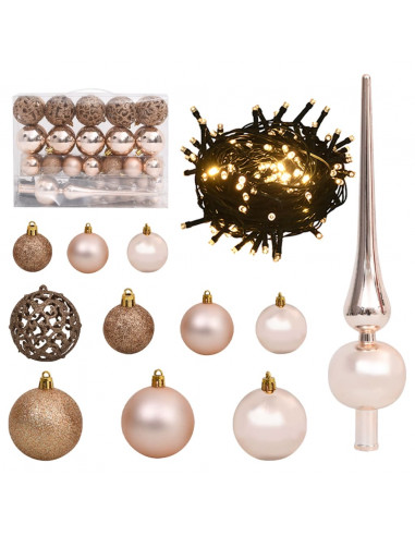 Albero Natale Incernierato con 150 LED e Palline 120 cm