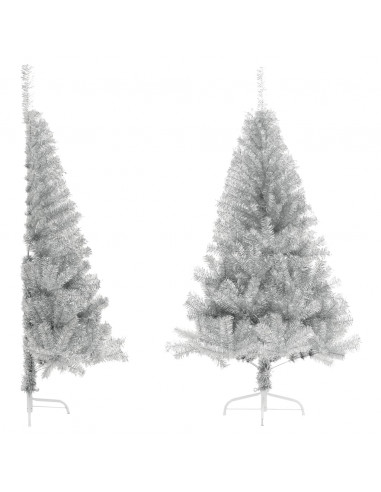 Albero di Natale a Metà con Supporto Argento 120 cm PET