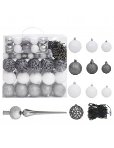 Albero di Natale Preilluminato con Palline Bianco 240 cm PVC 2