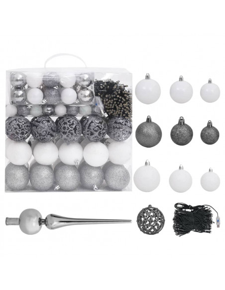 Albero di Natale Preilluminato con Palline Bianco 240 cm PVC