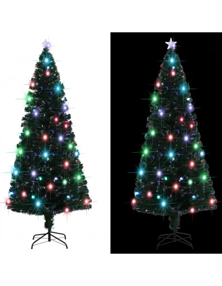Albero di Natale Preilluminato con Supporto e LED 210 cm Fibra Ottica