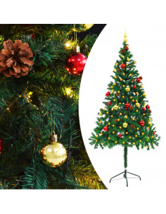 Albero di Natale Preilluminato con Palline Verde 180 cm 2