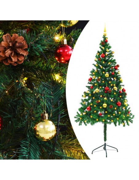 Albero di Natale Preilluminato con Palline Verde 180 cm