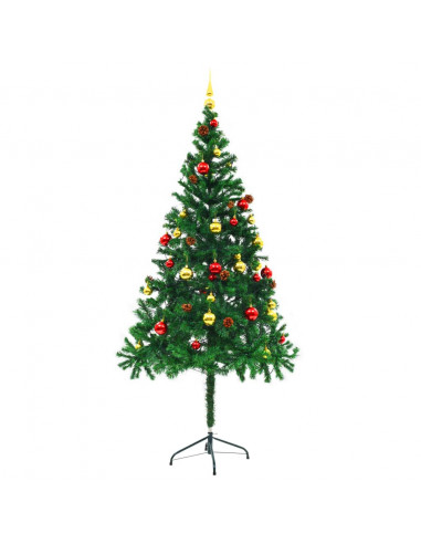 Albero di Natale Preilluminato con Palline Verde 180 cm