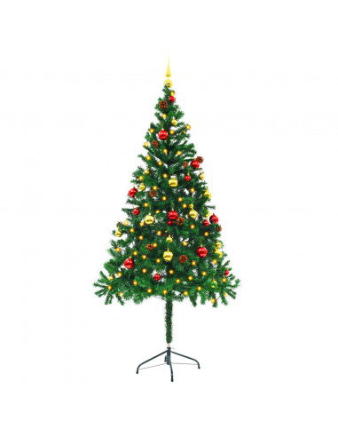 Albero di Natale Preilluminato con Palline Verde 180 cm