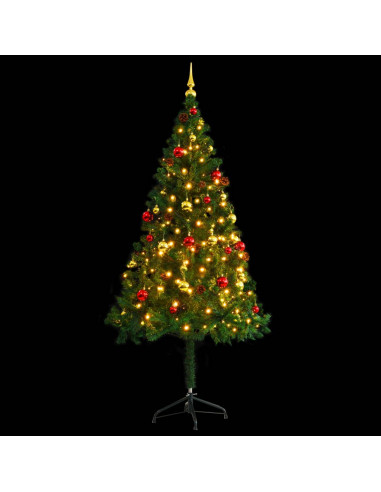 Albero di Natale Preilluminato con Palline Verde 180 cm