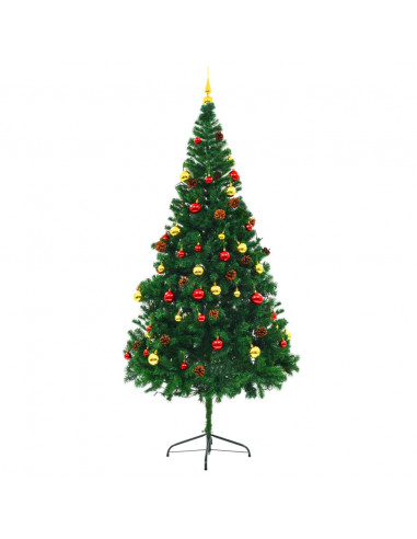 Albero di Natale Preilluminato con Palline Verde 210 cm