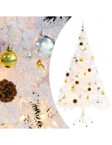 Albero di Natale Preilluminato con Palline Bianco 150 cm