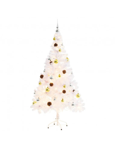 Albero di Natale Preilluminato con Palline Bianco 150 cm