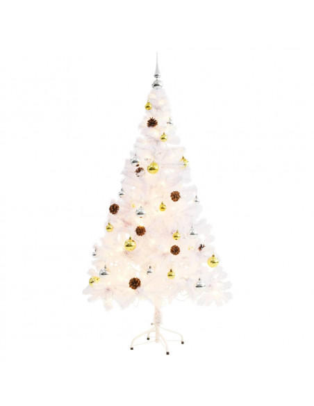 Albero di Natale Preilluminato con Palline Bianco 150 cm