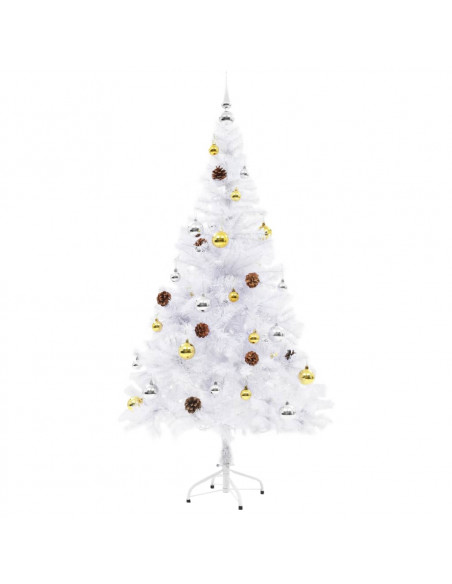 Albero di Natale Preilluminato con Palline Bianco 150 cm