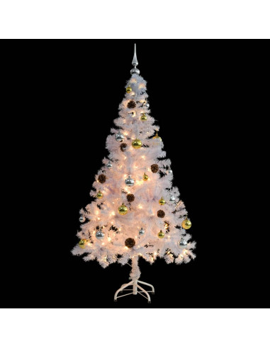 Albero di Natale Preilluminato con Palline Bianco 150 cm