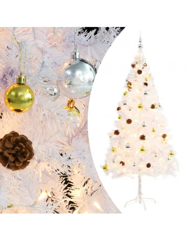 Albero di Natale Preilluminato con Palline Bianco 180 cm