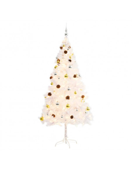 Albero di Natale Preilluminato con Palline Bianco 180 cm