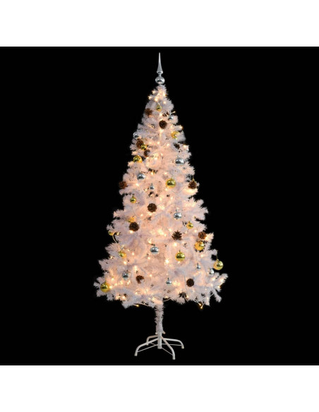 Albero di Natale Preilluminato con Palline Bianco 180 cm