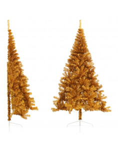 Albero di Natale Artificiale a Metà con Supporto Oro 210 cm PET 2