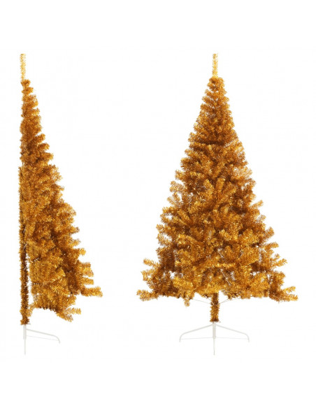 Albero di Natale Artificiale a Metà con Supporto Oro 210 cm PET