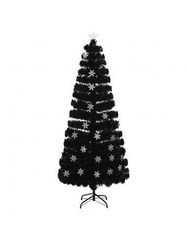 Albero Natale con Fiocchi di Neve a LED Nero 210cm Fibra Ottica