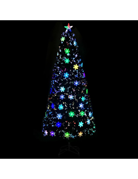 Albero Natale con Fiocchi di Neve a LED Nero 210cm Fibra Ottica