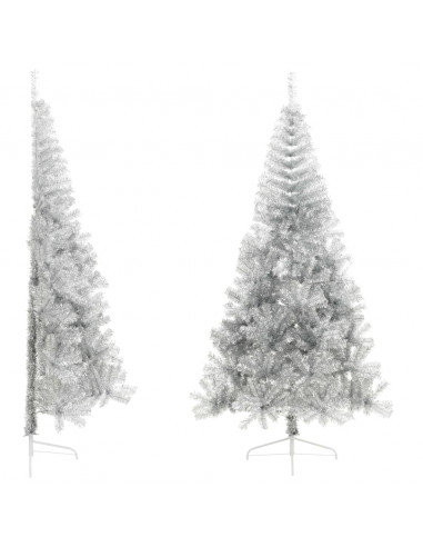 Albero di Natale a Metà con Supporto Argento 210 cm PET