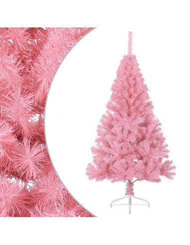 Albero di Natale Artificiale a Metà con Supporto Rosa 120cm PVC