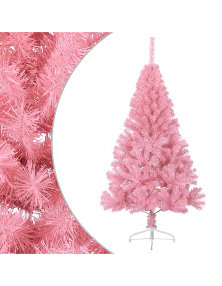 Albero di Natale Artificiale a Metà con Supporto Rosa 120cm PVC