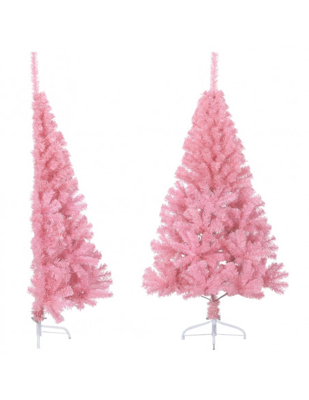 Albero di Natale Artificiale a Metà con Supporto Rosa 150cm PVC