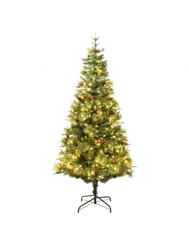 Albero di Natale Preilluminato con Pigne Verde 225 cm PVC e PE